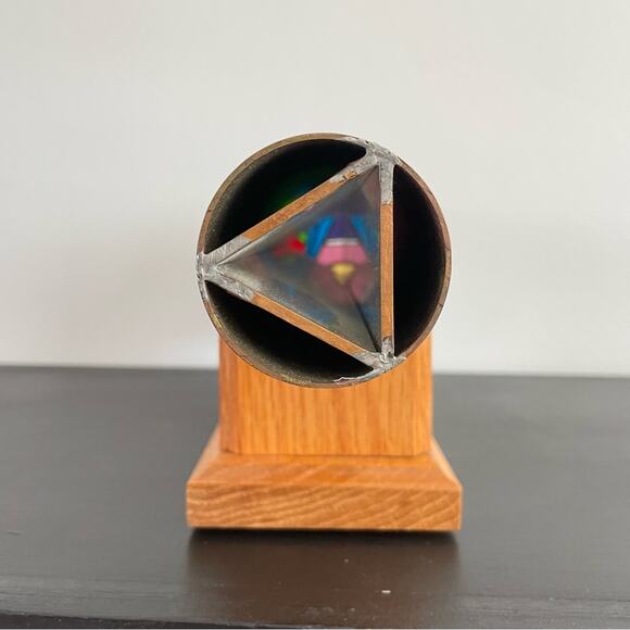 VTG | Large Signed Sheryl Koch Brass Kaleidoscope Two Wheels Stained Glass 1984 - Picture 2 of 10